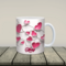 Name printed on love-theme mug. Cracked-style pink heart on a mug. Cute romantic ceramic coffee cup. 